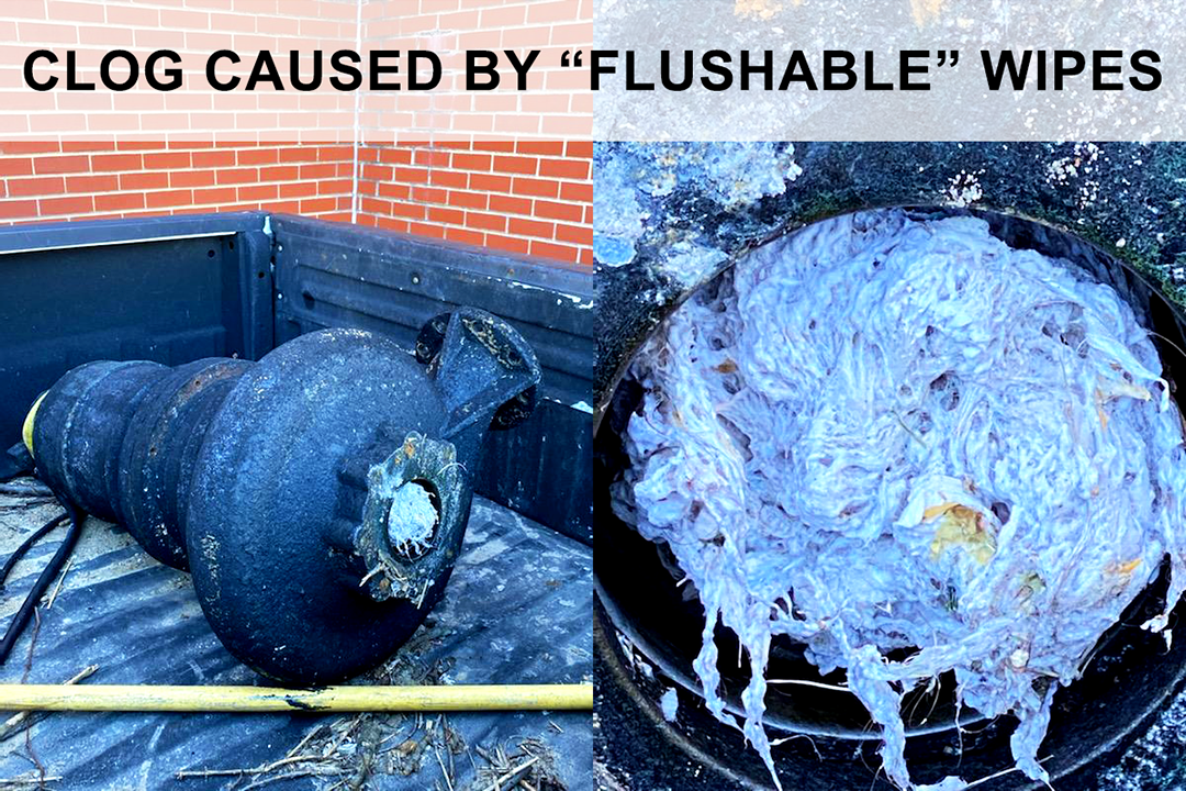 Clog caused by "flushable" wipes